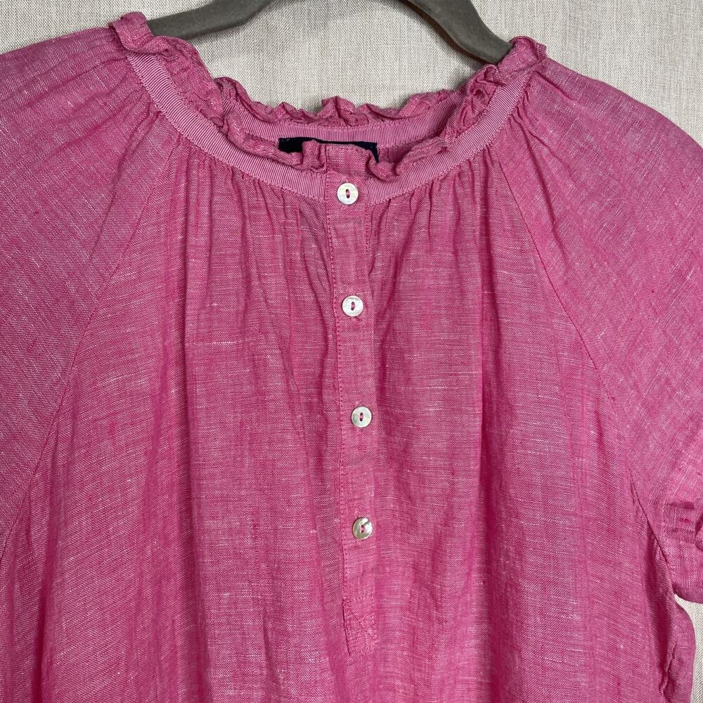 RACHEL RACHEL ROY 100% Linen Top Women’s Small Short Sleeve Ruffle Neckline Pink - Picture 2 of 5